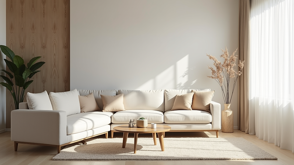 Eye-level view of a sparkling clean living room with minimalistic decor