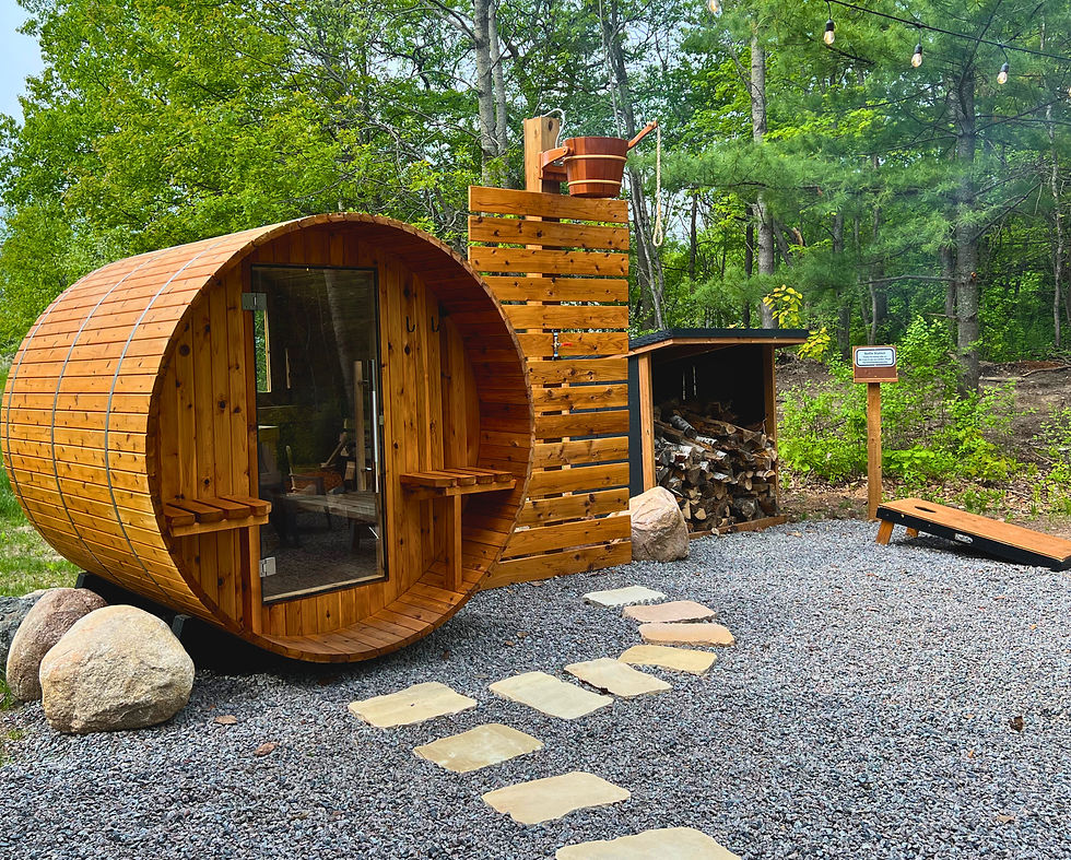 Experience a relaxing getaway at either Cuyler or Una Cabin with a rustic sauna and plunge pool nestled in the tranquil Cuyuna woods.