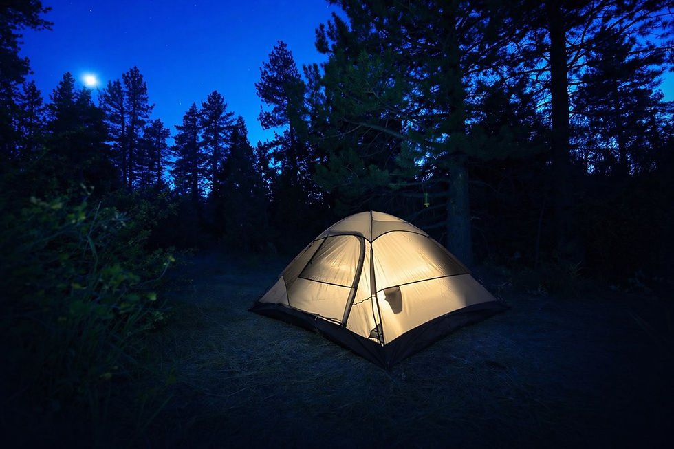 Tent campsite at True North Basecamp in Cuyuna, Minnesota.