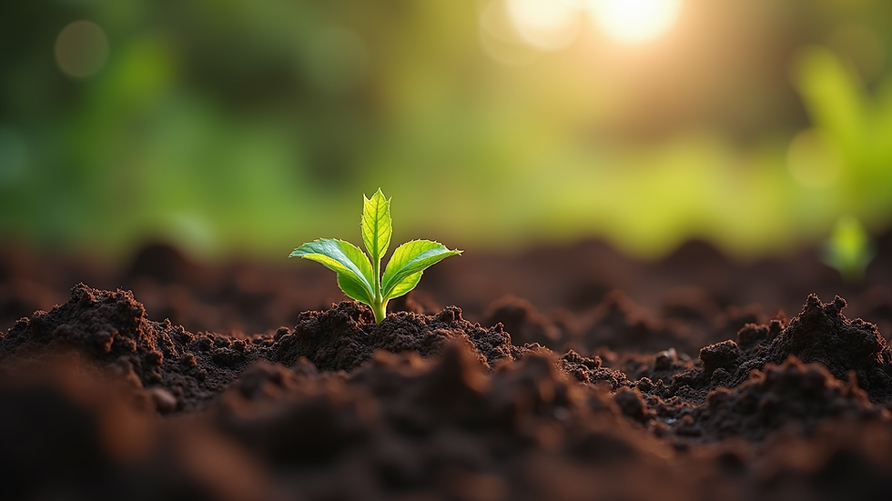 Close-up view of rich, dark compost soil