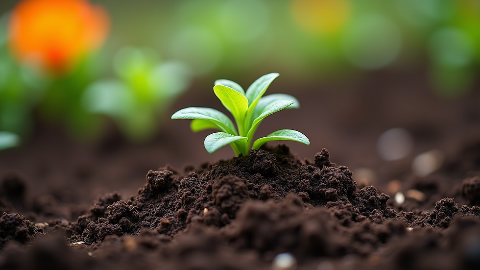 Close-up view of rich, dark compost soil in a garden bed