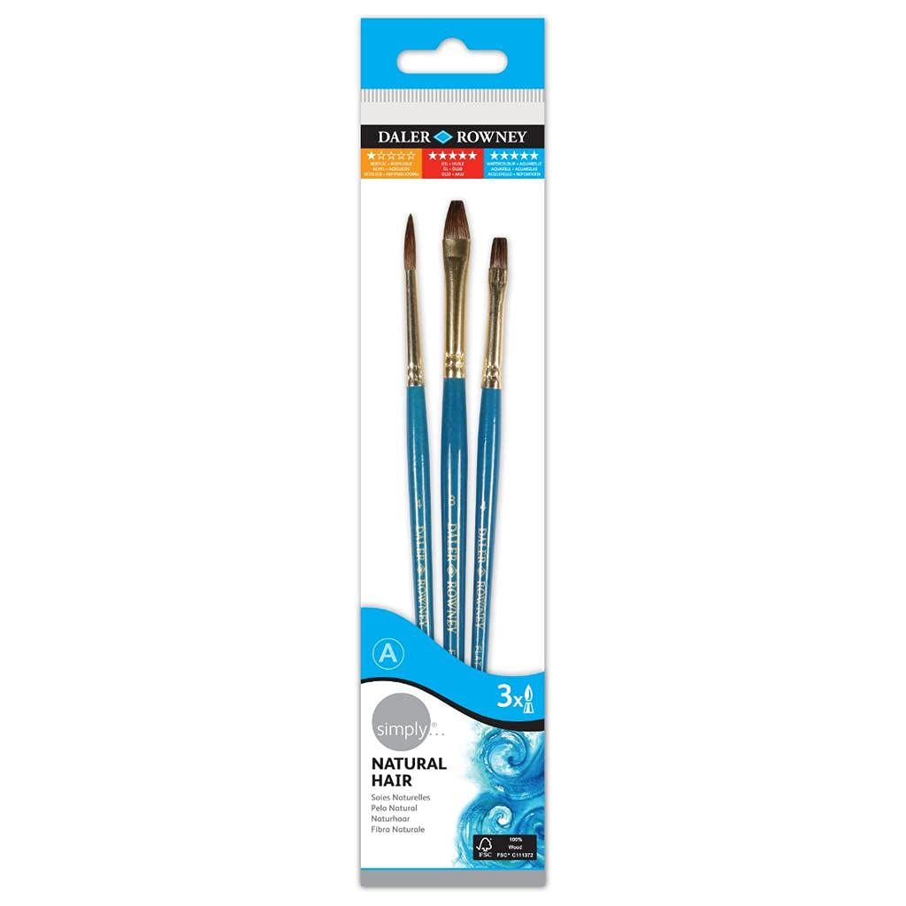 Daler Rowney Simply Natural Hair Watercolour Paint Brush Set of 3