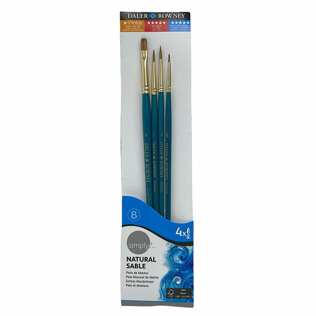 Daler Rowney Simply Natural Sable Watercolour Paint Brush Set of 4