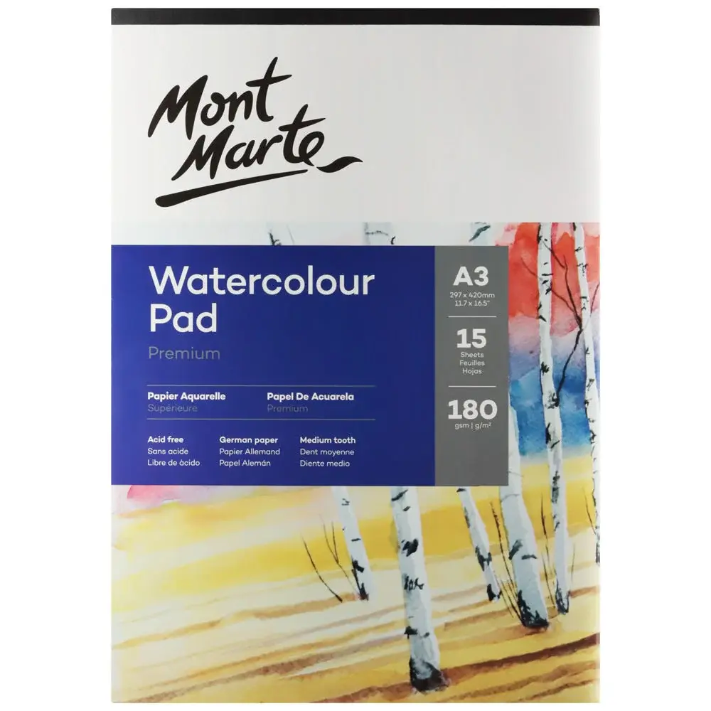 Mont Marte Watercolour Pad Premium 180gsm 15 Sheets A3
