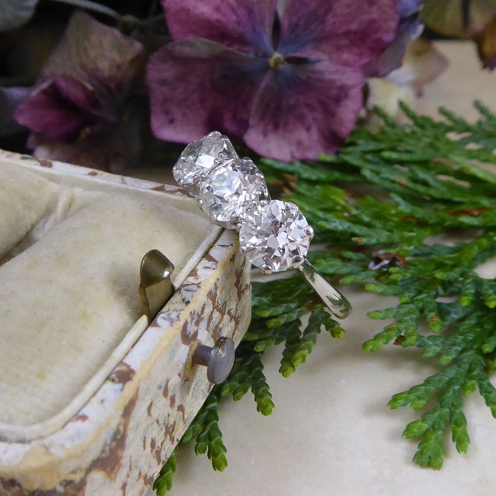 Thumbnail: Old Cut Diamond Three Stone Ring, 2.66 Carat,