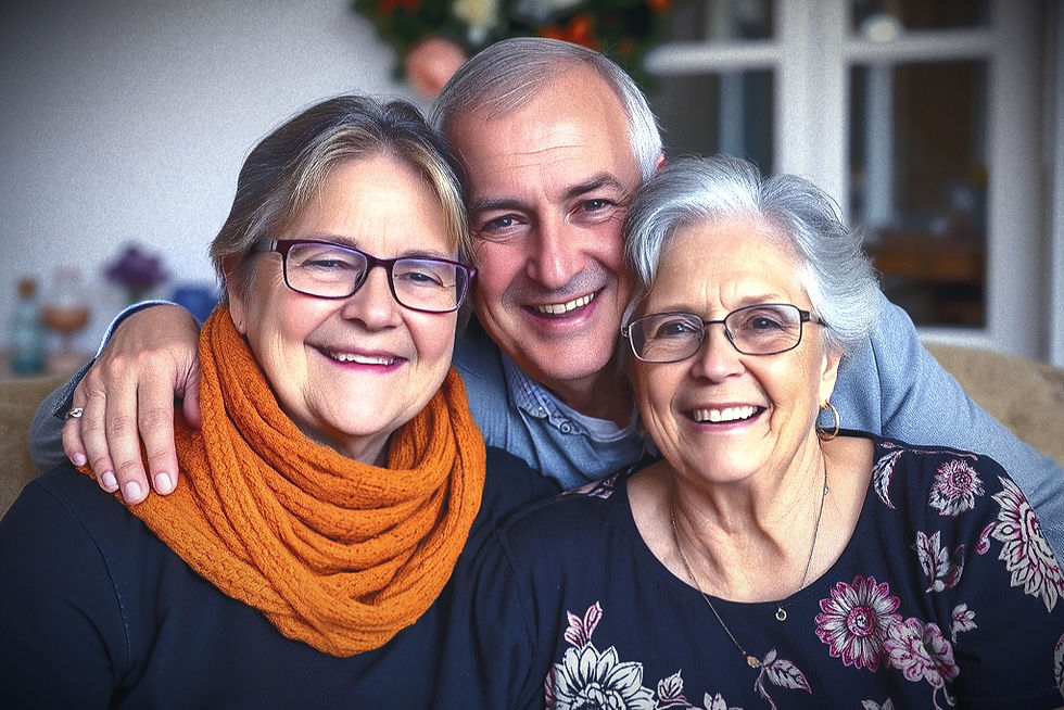 Mother with son and daughter in law
