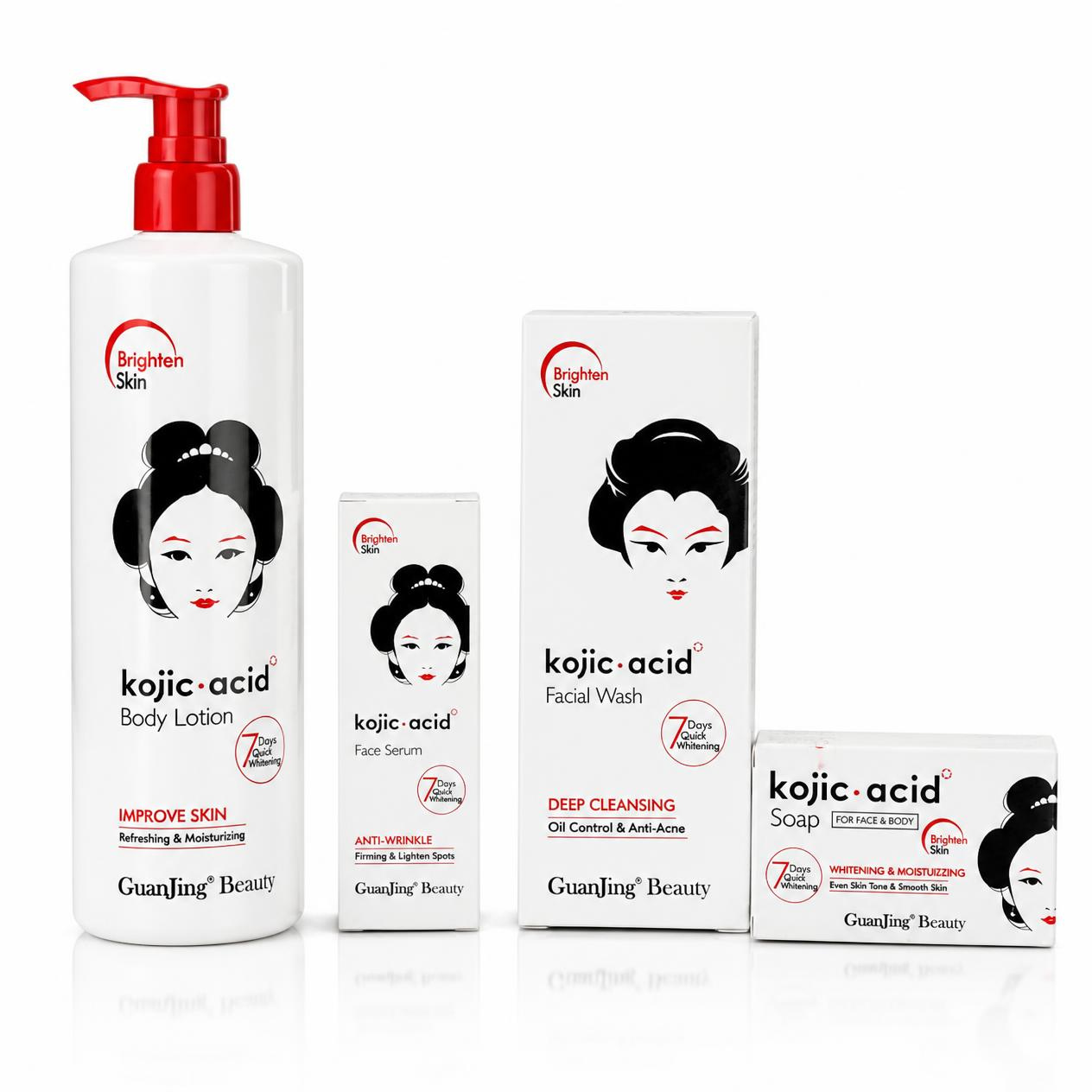 GuanJing Beauty Kojic Acid Brightening Skincare Set - 4 Piece Collection