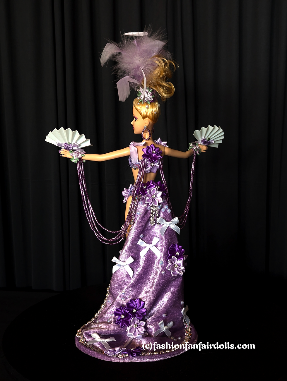 Thumbnail: Crystal Orchid Showgirl OOAK Barbie Doll – Purple Cabaret Fantasy Couture Art
