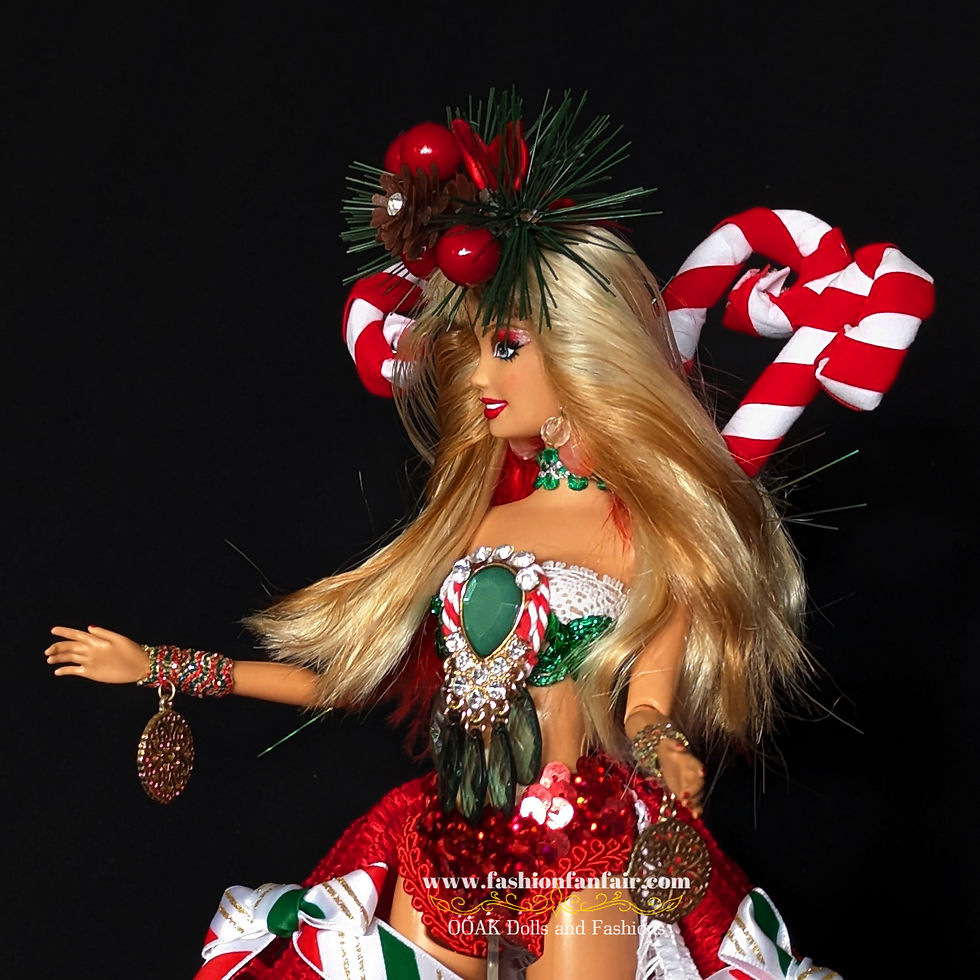 Thumbnail: Christmas Charm Showgirl – OOAK Holiday Fantasy Barbie Couture