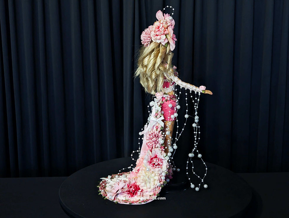Thumbnail: OOAK Barbie Doll Rosalie Petalea Showgirl Pink Floral Couture Fairy Core