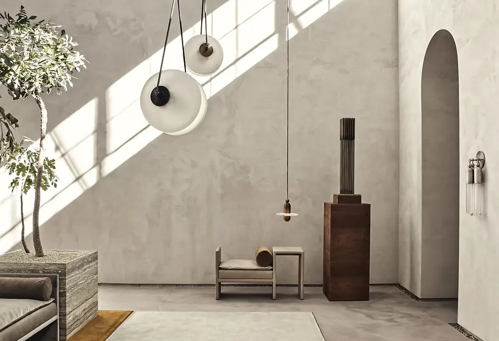 Eye-level view of a beautifully plastered feature wall in a modern living room