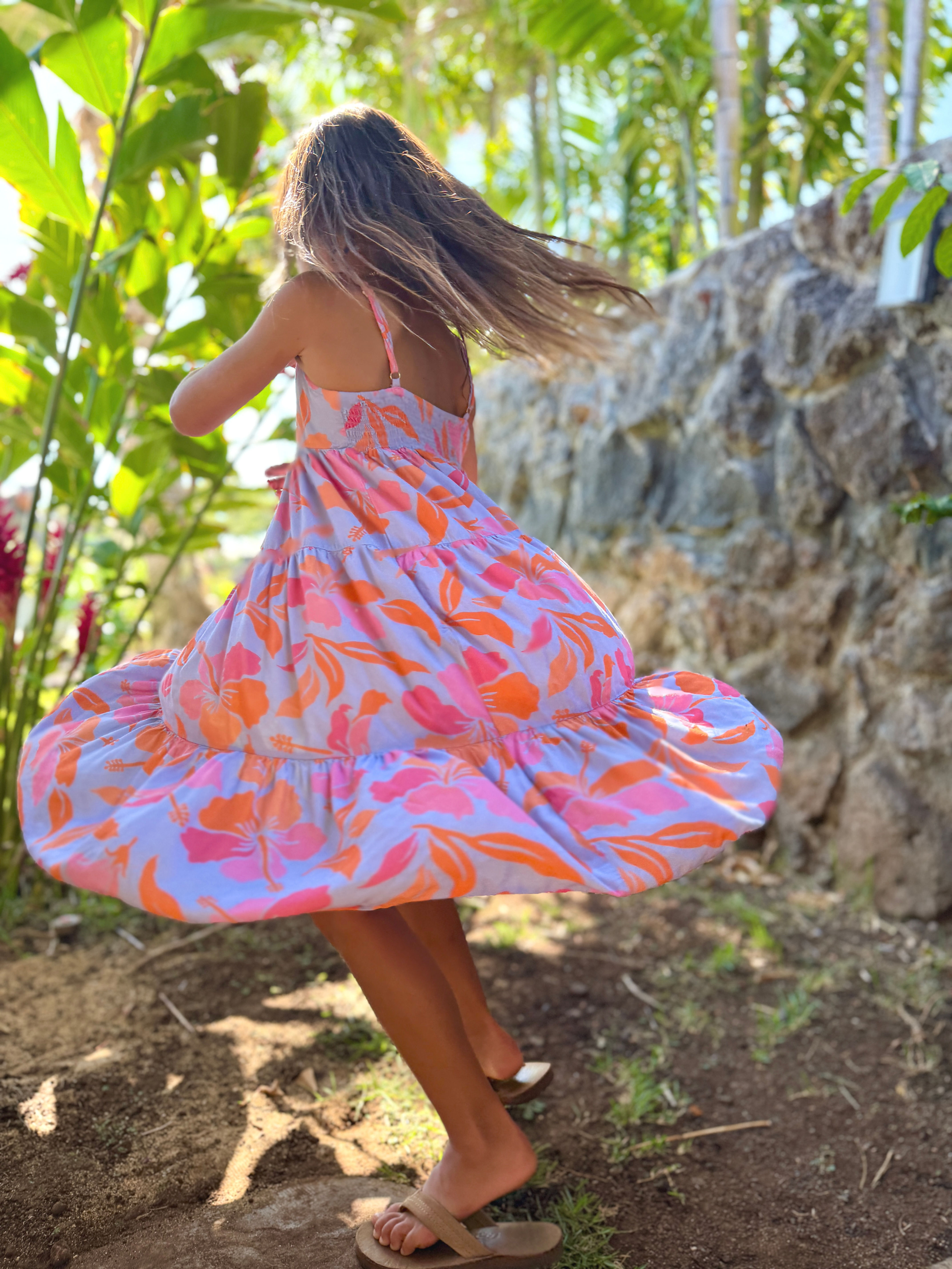 HINE  Dress (Woven Bamboo)  - Dreamy Hibiscus in Sky