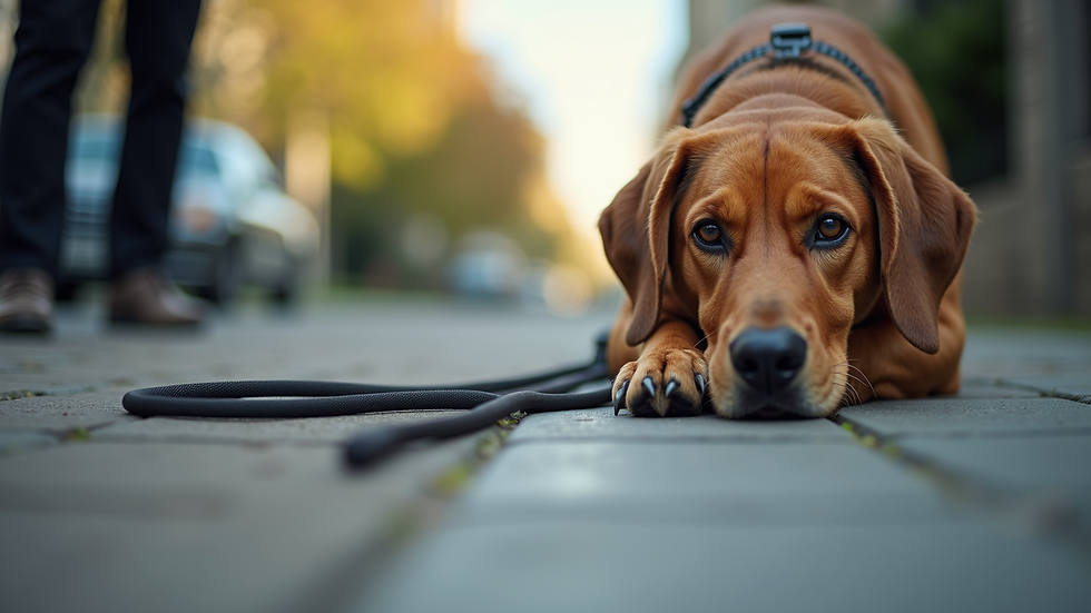 Close-up of a dog leash and collar on a sidewalk