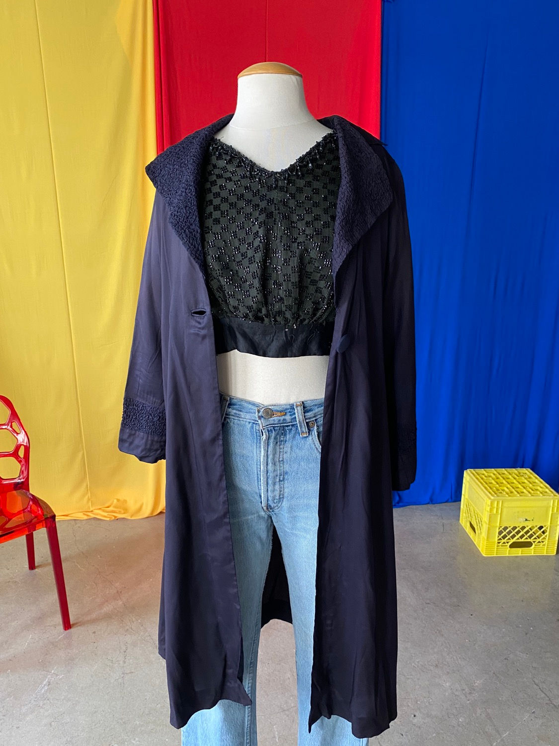 1920s navy silk crepe coat // sz 6/8