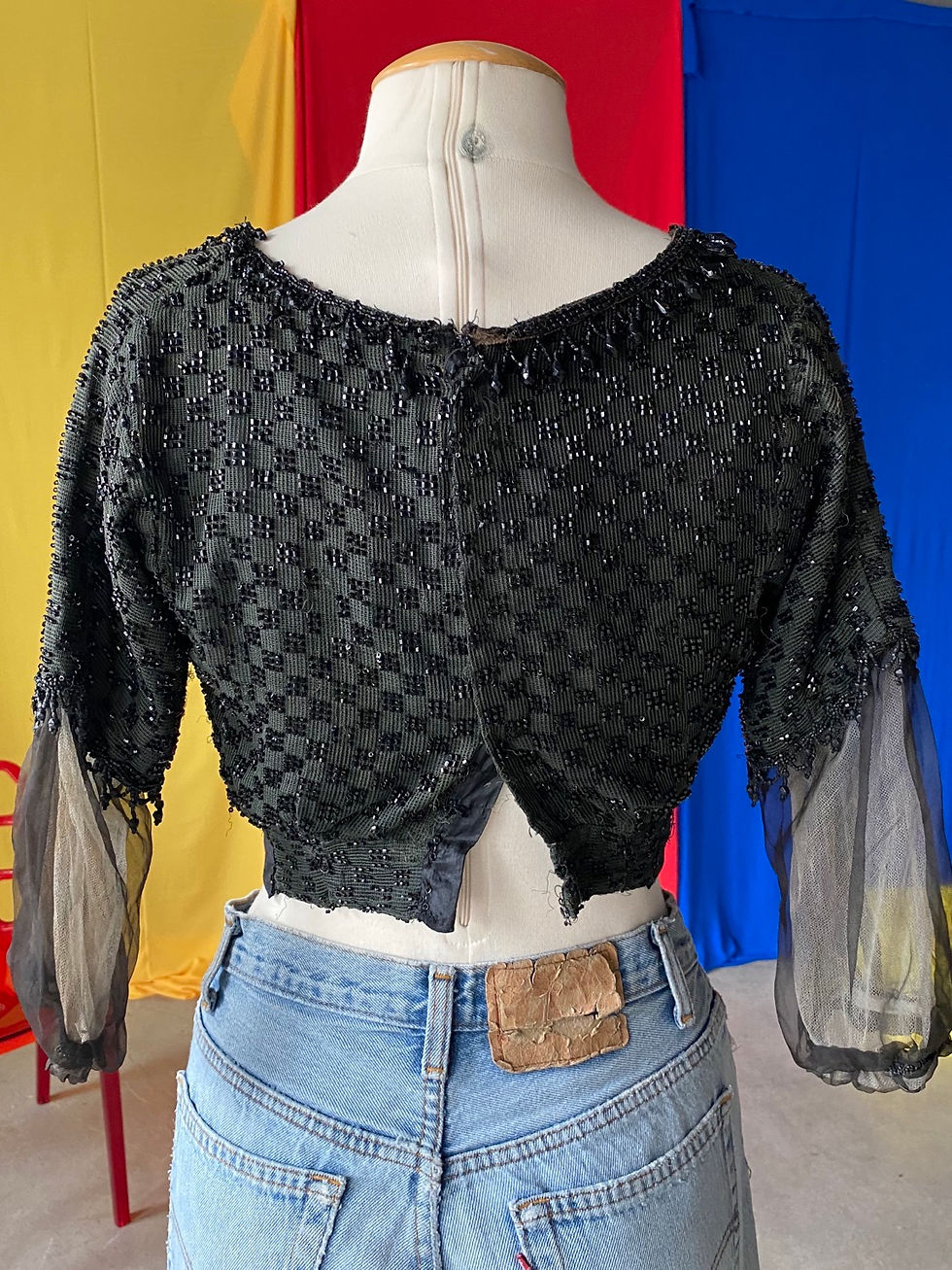 Thumbnail: 1900s black checker beaded crop // sz 4