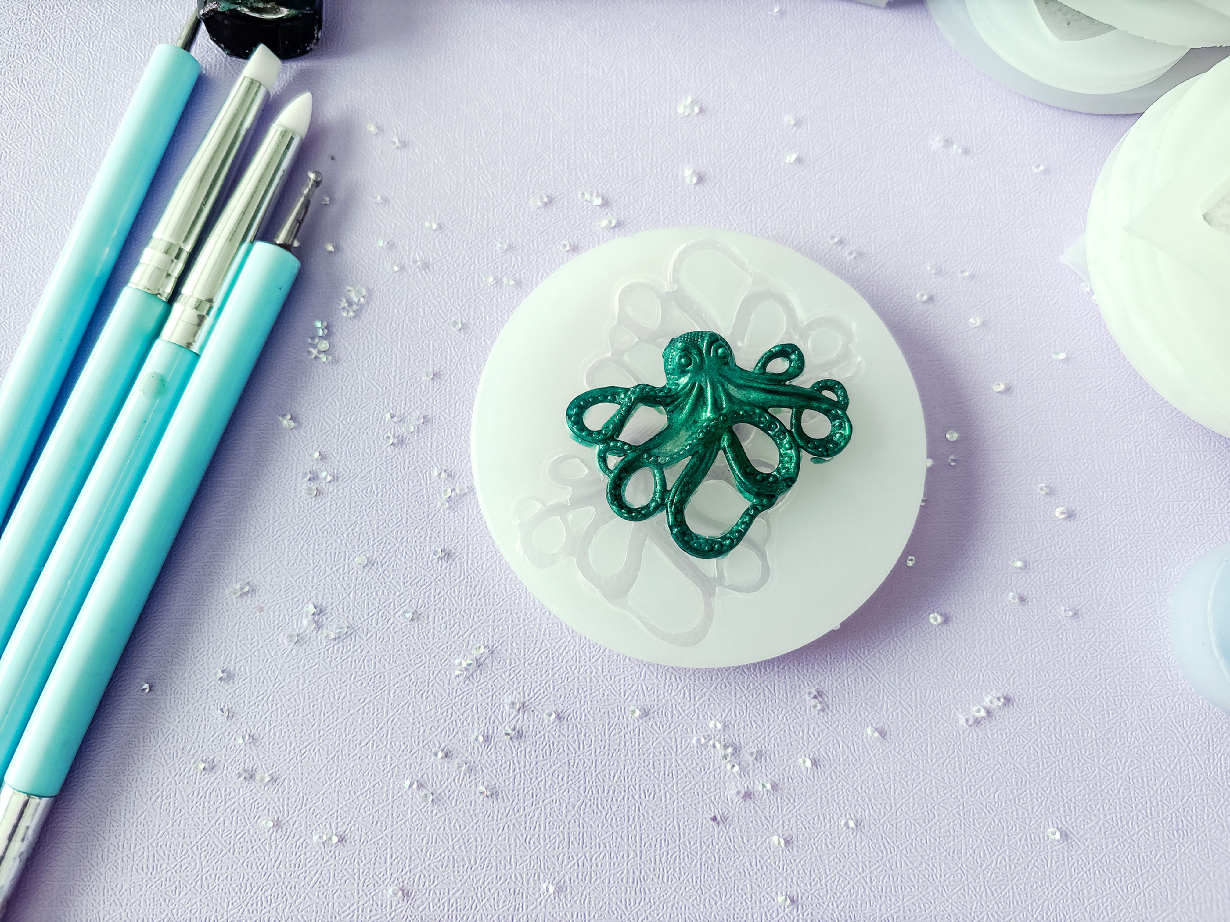 Two Octopus Earrings or Keychain Silicone Mold