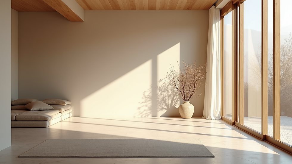 Wide angle view of a calming room for meditation
