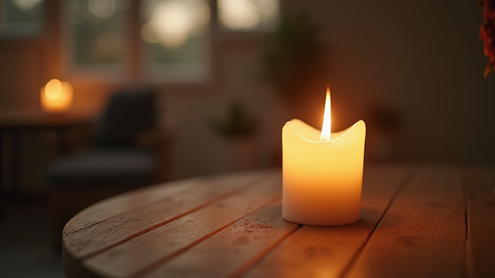 Vue rapprochée d'une bougie allumée sur une table en bois, symbole de relaxation