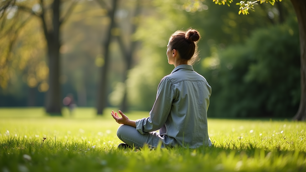 Vue de côté d'une personne méditant dans un jardin paisible