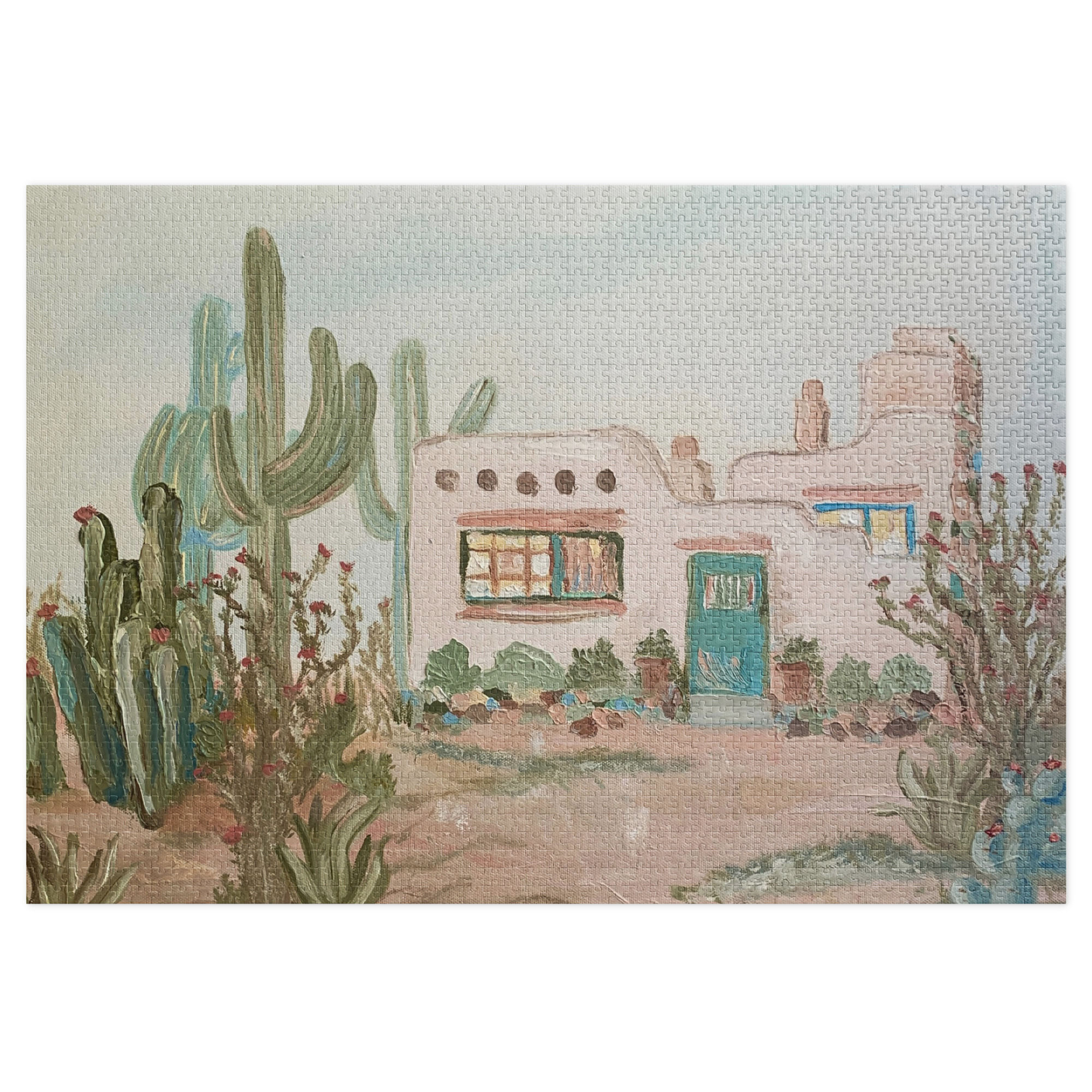Southwestern Adobe House with Cactus Jigsaw puzzle with Tin