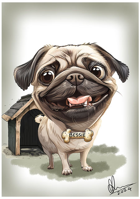 Pug dog caricature