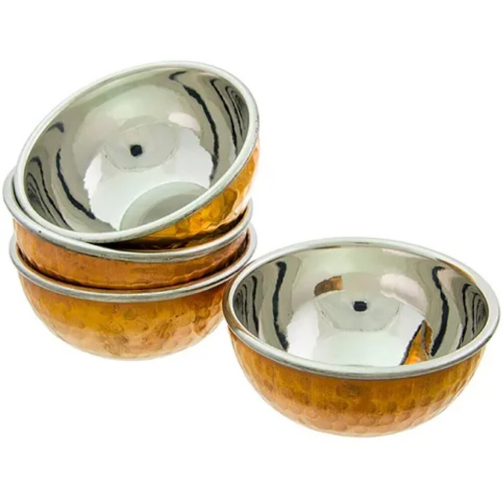 4X 6Cm Hammered Effect Copper Decorative Bowl Stainless Steel Fruit Serving Dish