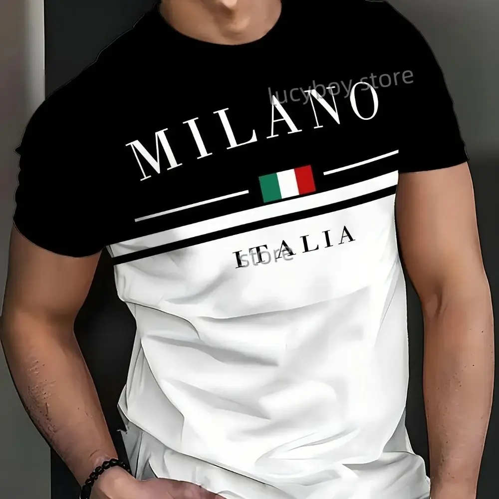 Men's MILANO ITALIA 3D Printed American T-shirt Men's Short Sleeve Round Neck Sp