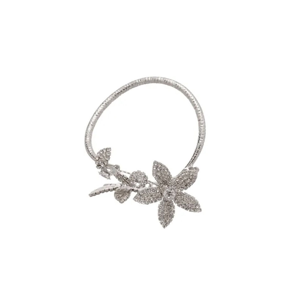 Thumbnail: Shiny Diamond Bling Flower Bracelet Cuff