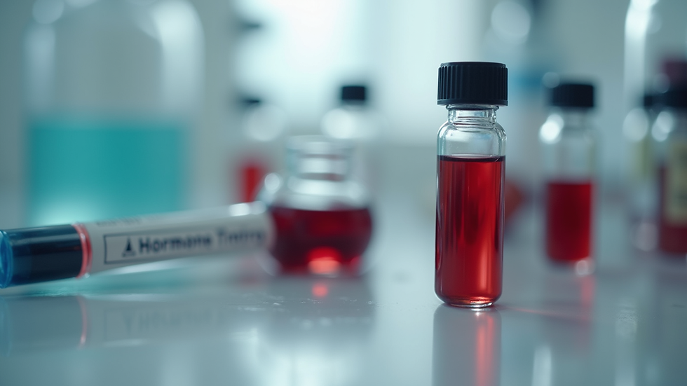 Close-up view of a blood sample vial used for hormone testing
