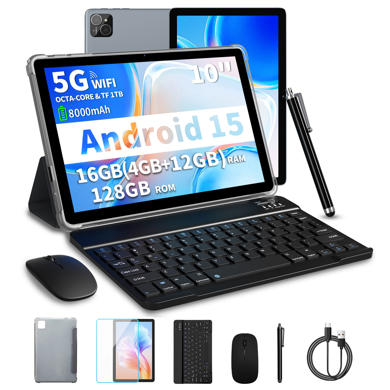 PRITOM TAB11 Android 15 Tablet 10 Inch, 16GB(4+12 Expand) RAM + 128GB ROM, Octa