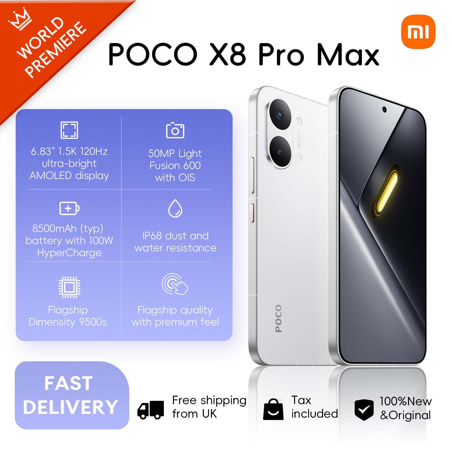 POCO X8 Pro Max 5G, 12+256GB Global Version, 6.83" 1.5K 120Hz display MediaTek D