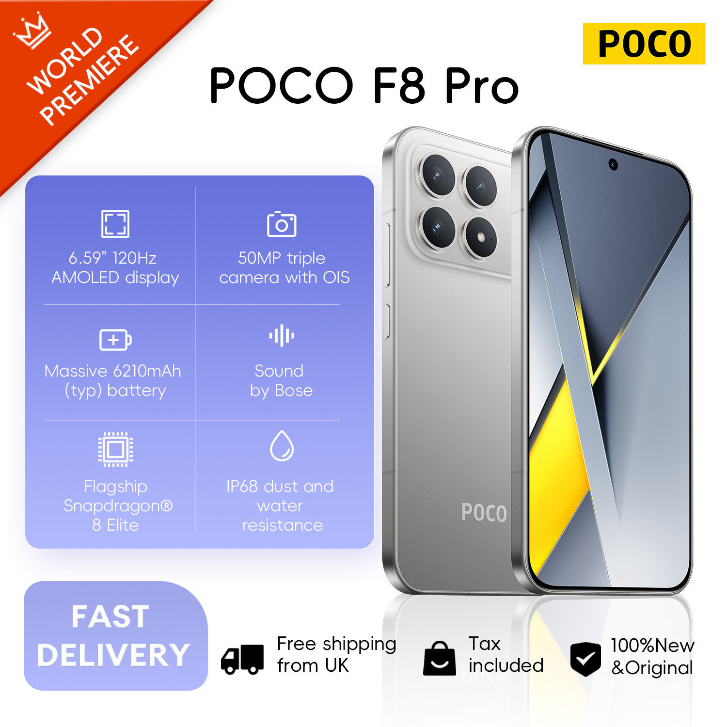 POCO F8 Pro 5G, 12+512GB Global Version, Dual eSIM 6.59" 120Hz Eye-care AMOLED D