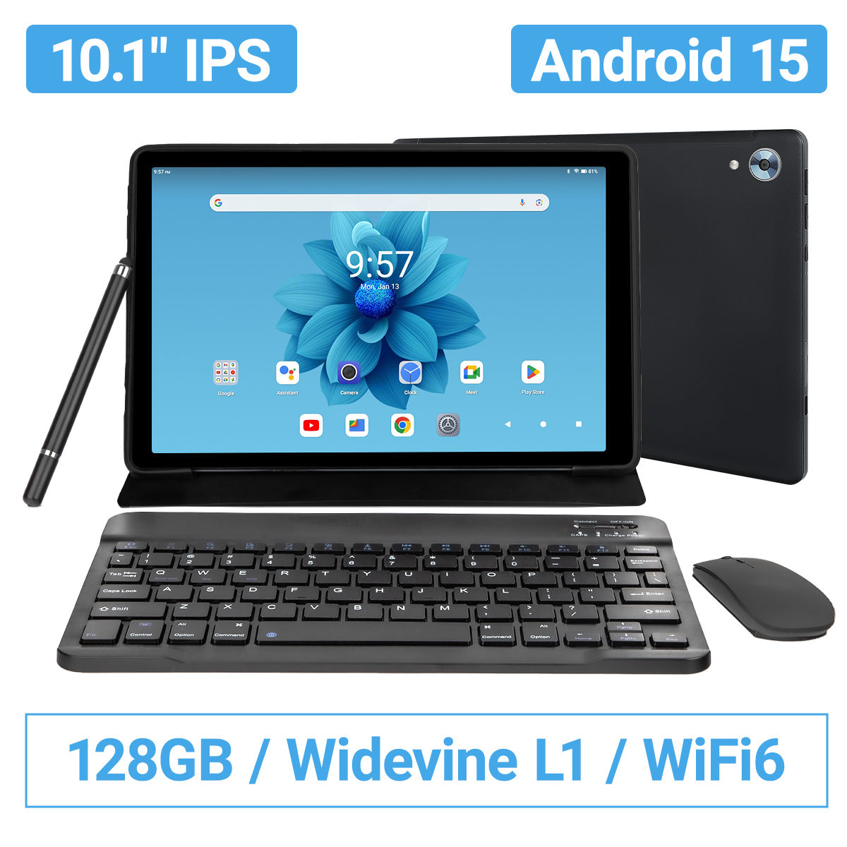 URAO 10 Inch Tablet Android 15 8-Core Tablets 24GB+128GB 1TB Expansion WiFi 6 5M