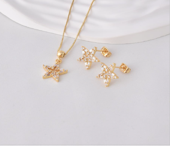 Set de cadena y aretas brillante de estrella