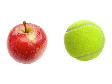 Apple and Tennis ball next to each other for calorie portion control