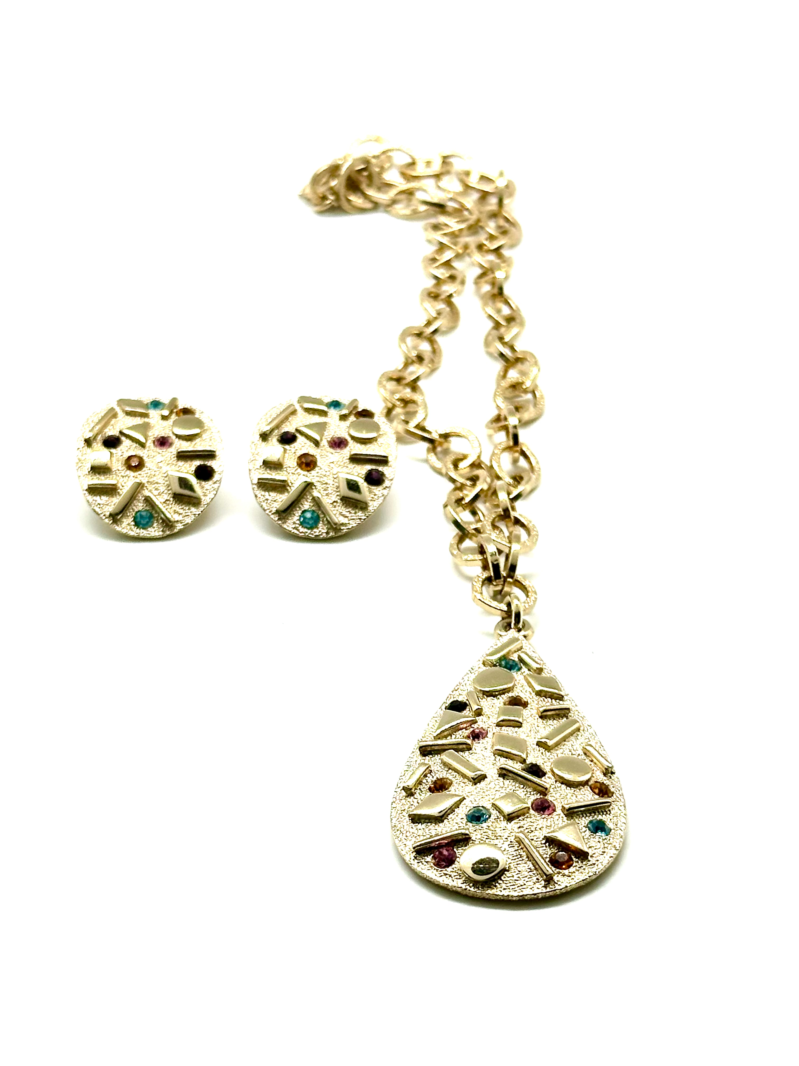 VINTAGE SARAH COVENTRY GOLDTONE CRYSTAL NECKLACE AND EARRINGS