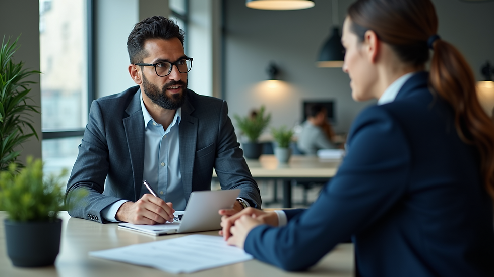High angle view of a recruiter discussing AI insights with a colleague