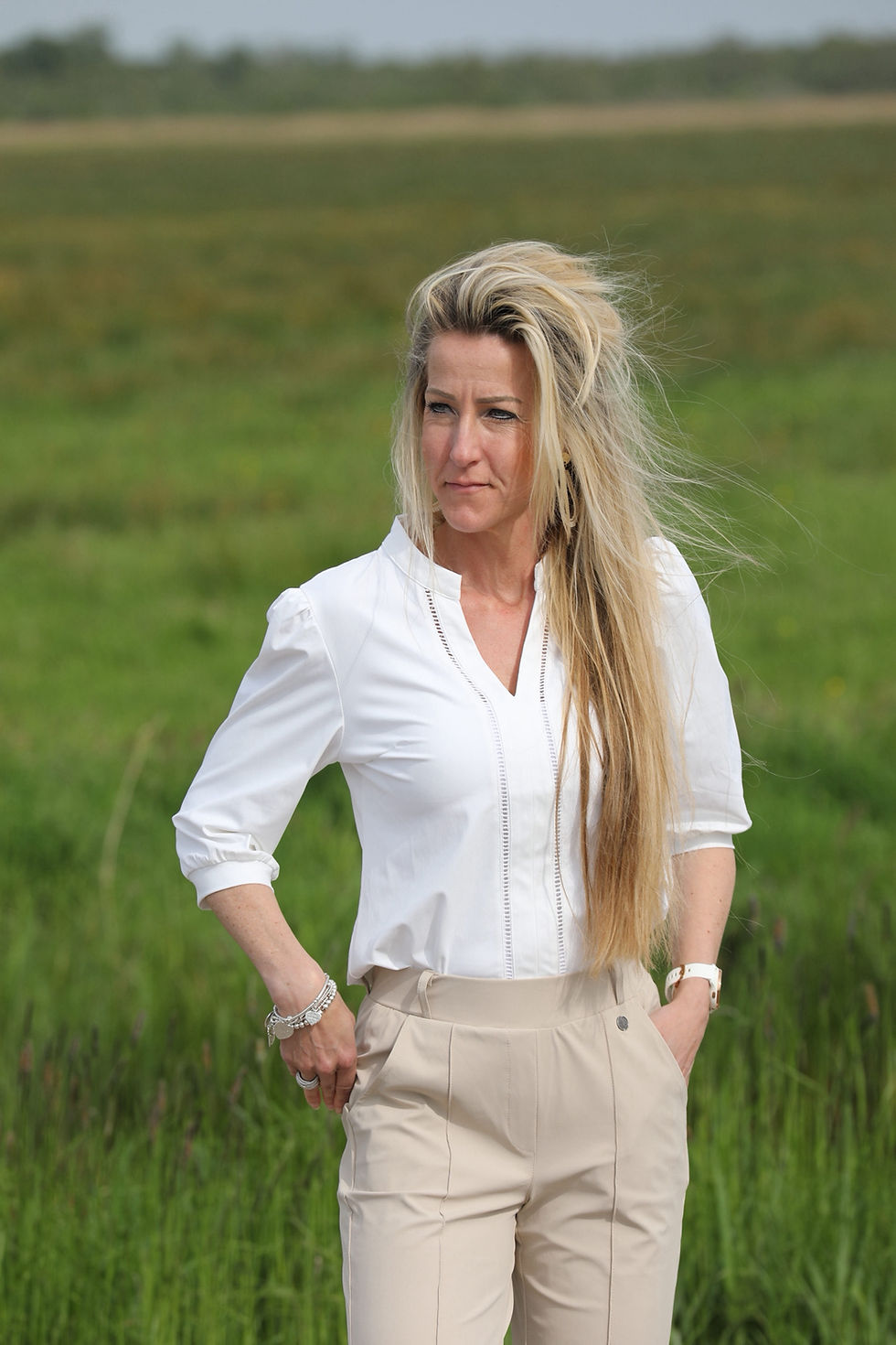 Thumbnail: Triple Nine travel top 3/4 mouw wit