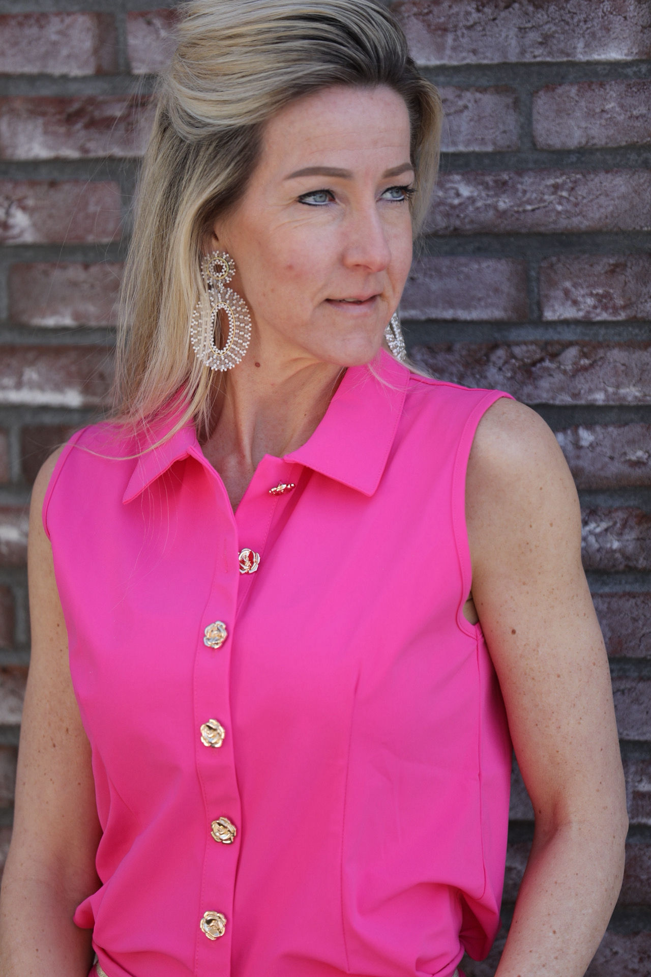 Triple Nine travel top knopen fuchsia 