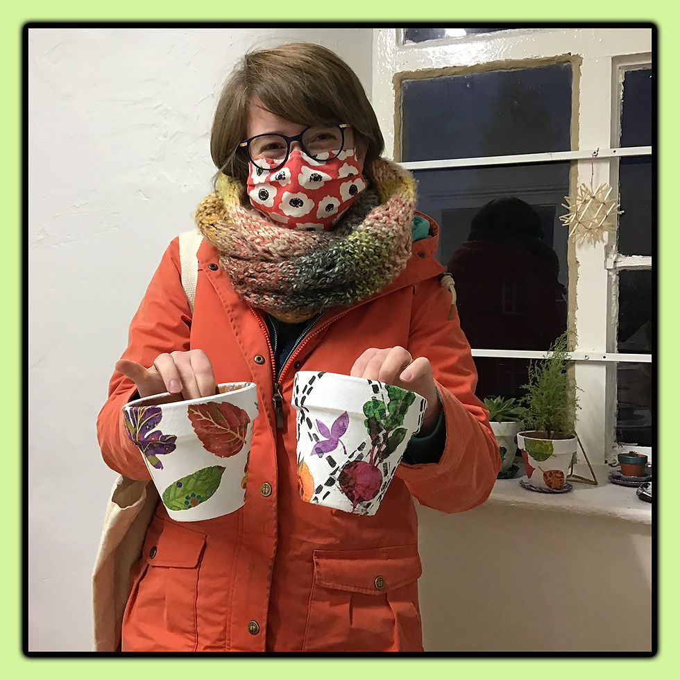 Lovely flower pots with leaves and veg!!