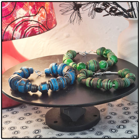 Blue and Green Paper Beaded Bracelets