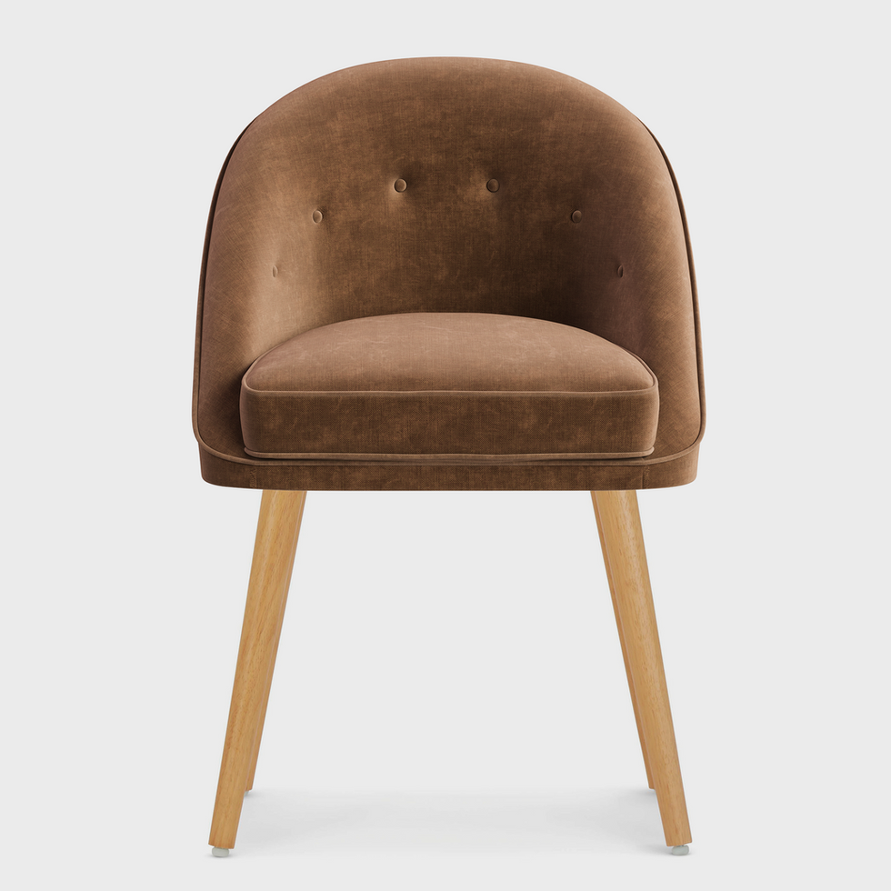 Brown velvet chair with wooden legs