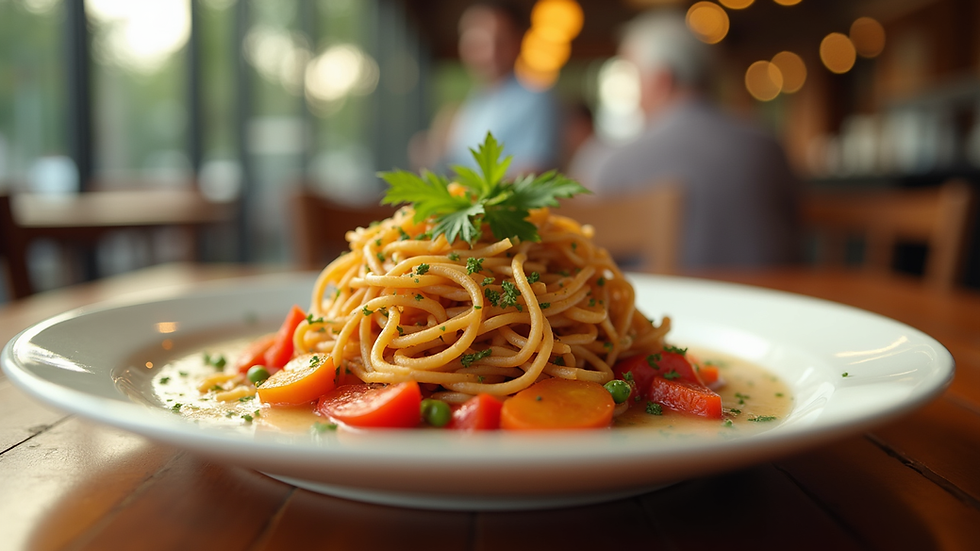Eye-level view of a colorful dish served at a Lake Nona restaurant
