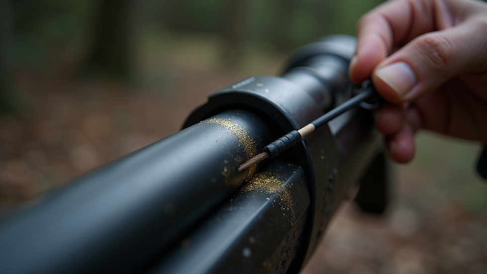 Close-up view of airsoft gun barrel being cleaned with a rod