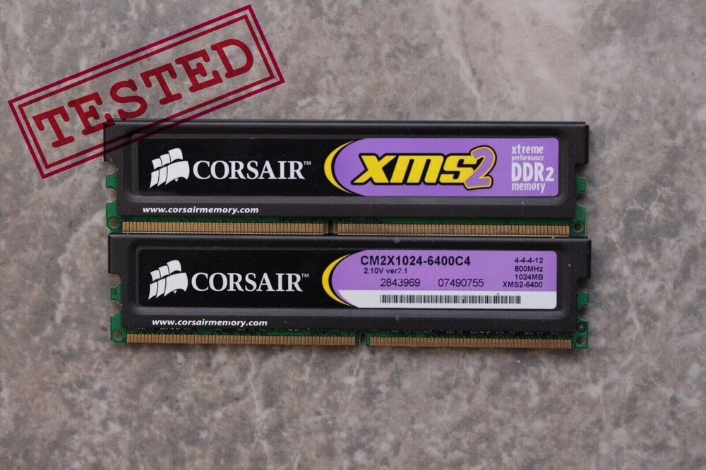  2X1GB DDR2 800MHz Corsair CM2X1024-6400C4  Memory RAM PC2-6400 2.1V 4-4-4-12