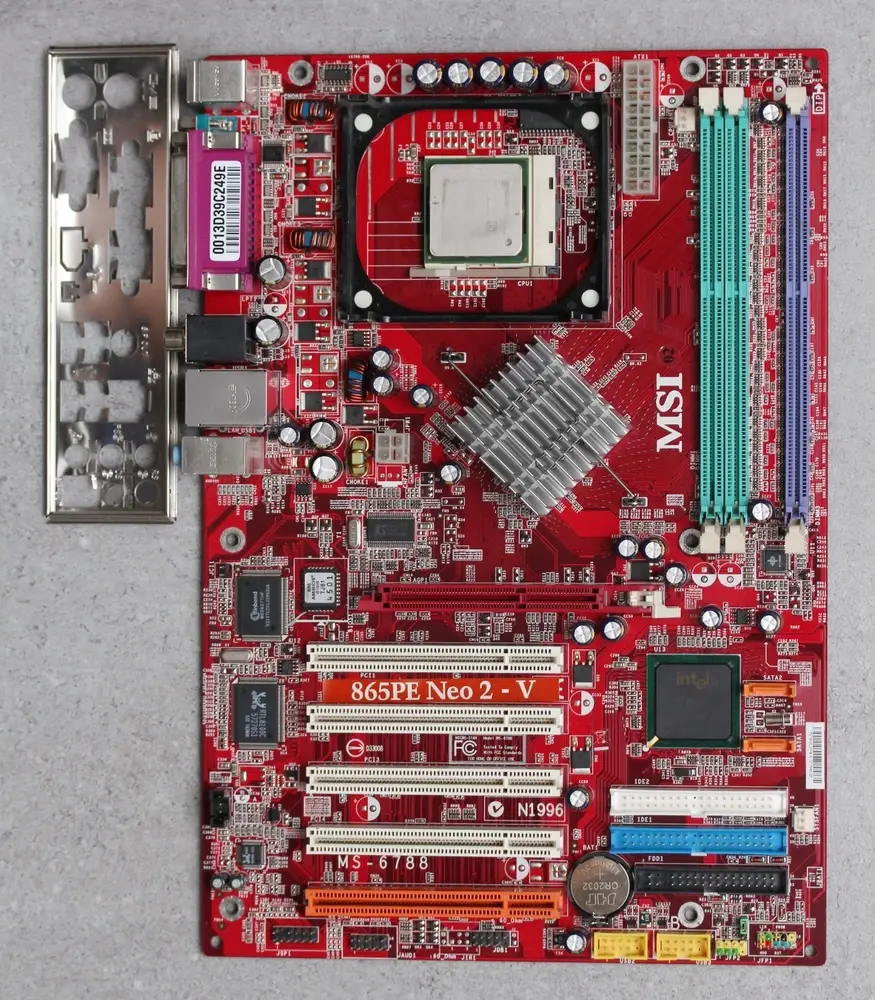 Thumbnail: PGA478 MSI 865PE Neo2-V i865PE chipset MoBo with CPU P4 3.0 GHz & I/O shield