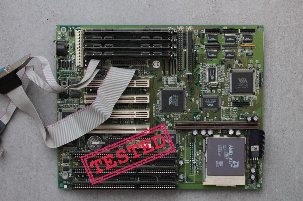 Socket 7 FIC PA-2002 Motherboard with CPU AMD-K5 PR75 & 32MB EDO RAM