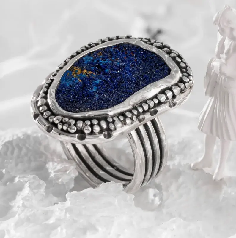 Thumbnail: Impressive 925 silver ring with azurite