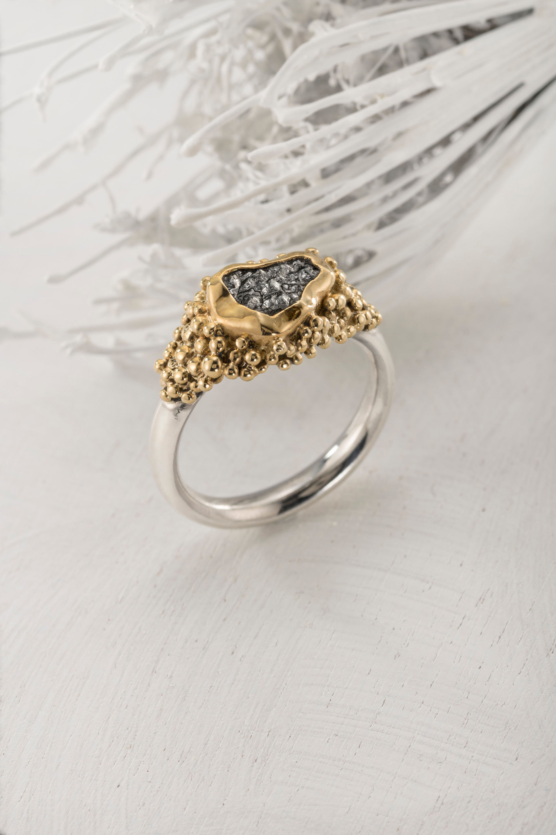22 carat gold silver and raw diamond ring