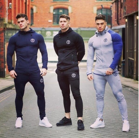 Miniatura: Moda nuevo deporte hombres GYM suéter manga larga musculación algodón con capuch